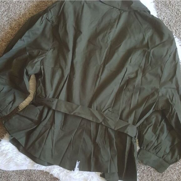 Who What Wear Belted Jacket Open Front Olive Green Dressy Women’s Size 1X NEW - Picture 3 of 11